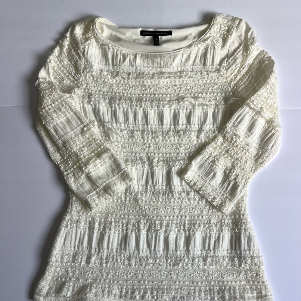 White House Black Market Off-White Textured Blouse